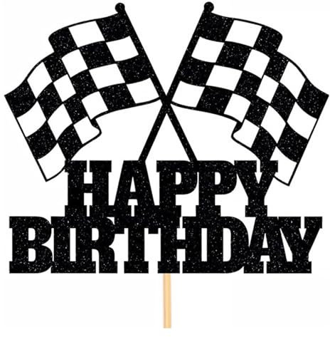 Wjelet Geburtstagskuchenaufsatz mit Racing-Thema, Happy Birthday-Kuchenaufsatz mit Rennflaggen für die Geburtstagsfeier