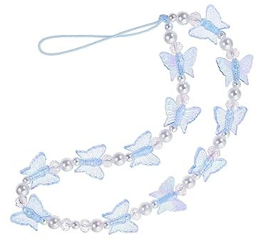 BIUDECO Butterflies Phone Lanyard Charm Pearl Phone Chain for Mobile Devices Lightweight Anti-lost Strap Creative Cellphone Butterflies Ornament Easy Installation for Safety