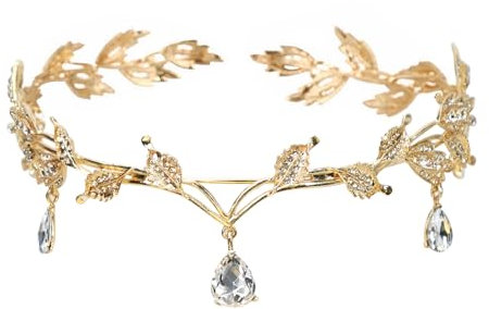 Elfen Kopfschmuck, Tiara Elfe, Blatt Hochzeit Tiara Krone, Feen Kopfschmuck Damen, Elfenkrone Schmuck, Feen Krone, Strass Kristall Braut Tiara, Prinzessin Kristall Tiara Headwear für Frauen Mädchen
