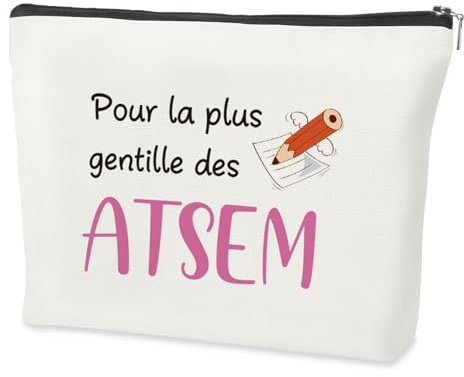 Cadeau Atsem Maternelle,Merci Idee Anniversaire Retraite Remerciement Action de Grâce Noel Saint Valentin Personnalisé Original Utile Cadeau pour Maitresse D'école Fin D'Année Trousse de Maquillage