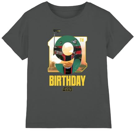 Star Wars Boba Fett 9Th Birthday Space Kids T Shirt, Charcoal, 3-4
