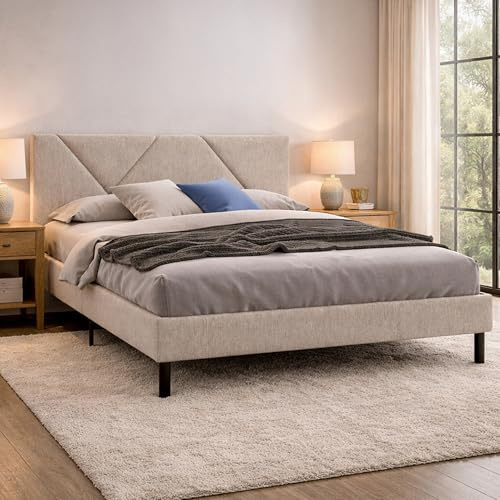 Dmora Doppelbett Tirino Beige Gepolstert, mit Lattenrost
