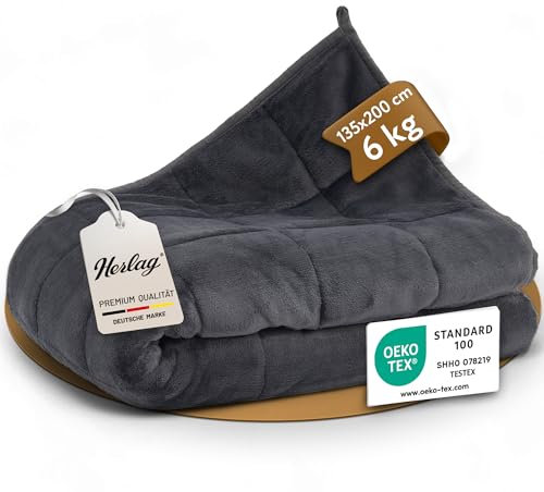 Herlag Gewichtsdecke 6 kg 135x200cm | Schwere Decke zum Schlafen | Anti-Stress Therapiedecke | Gewichtete Bettdecke für Erwachsene & Jugendliche | Körpergewicht 40-90kg
