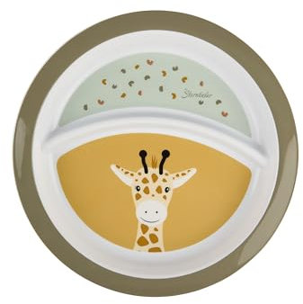 Sterntaler Teller Giraffe & Löwe – Kinderteller mit praktischer Unterteilung & Motiv Giraffenkopf – aus robustem Material mit rutschfestem Sockel – Für Babys & Kleinkinder - Geschenk, blassgrün