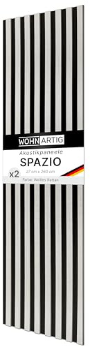 wohnartig® Akustikpaneele SPAZIO 1,404 m² – 260 cm x 54 cm* Set – (Set = 2 Stück 260 cm x 27 cm) | Farbe: Rattan Weiß | Wandverkleidung | Akustikpaneel | Wandpaneele auf Filz | Akustikfilz