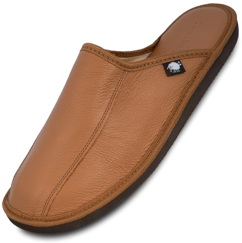 FOOTHUGS Leather Mule Men's Slippers, Open Back Slip-On Mules for Men with Memory Foam Insole for Home use (9UK/43EU Brown)