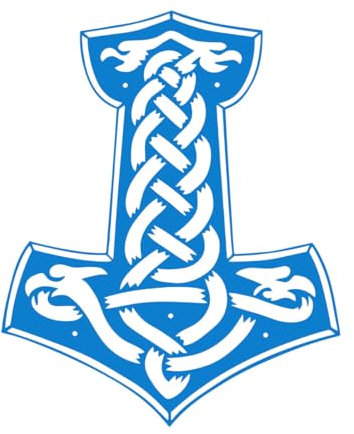 Wandaufkleber aus Papier Mjolnir Skandinavischer Thor Hammer Wikinger 51x62.7cm Selbstklebend Blau