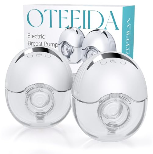 MY-375 Elektrische Milchpumpe mit Freisprechfunktion – kraftvolles Saugen, leise, freihändig mit 4 Modi und 12 Stufen, Breast Pump 24 mm – Flansche 19/21/Einsatz, 2 Stück (weiß)