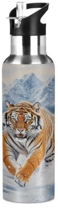 Mexpekil Insulated Water Bottle, Snow Tiger Stainless Steel Vacuum Flask, Leakproof for Hot/Cold Drinks - Bike, Running & Hiking (20oz)