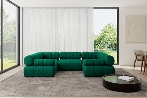 ALTDECOR Modulares Sofa Ecksofa in U-Form Corner modular Sofa Eckcouch Couch Wohnlandschaft Cauchsofa Polstersofa Birno-U1-285x190x70 cm Dunkelgrün