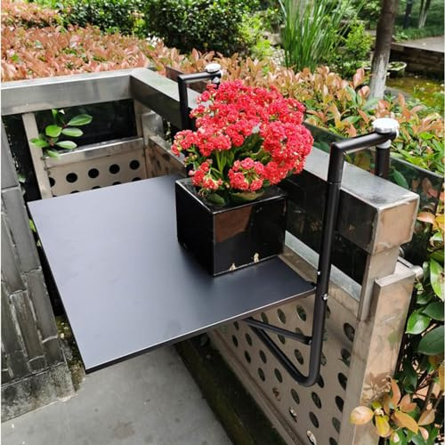 ACRaBoss Klappbarer Balkon-Hängetisch, Serviertisch, 4-Fach Höhenverstellbar, Wartungsfreies Aluminium-Metall-Material, Stehtisch Zum Aufhängen Im Freien/Black/0.57Cm Wide Railing