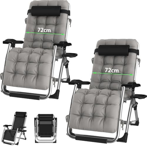 Sonnenliege Klappbar, Gartenliege Wetterfest, Liegestuhl Klappbar Belastbar 200kg, Gartenstuhl mit Verstellbarer Rückenlehne, Nackenkissen und Getränkehalter für Patio, Garten, Strand, Pool-Grau