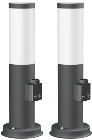 ledscom.de 2x Pollerleuchte PORU Sensor für außen, 38cm, anthrazit, Steckdose, inkl. E27 Lampe 471lm, extra-warmweiß