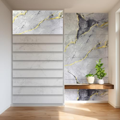 HEXIM Marmorplatten Optik 4er-Set 122×70cm SPC Kunststoff Innen & Außenbereich Granit Steinoptik - Duschrückwand Küchenrückwand wasserfestes Wandpaneel Bad gold (3,42 m² 8056B) A-Serie