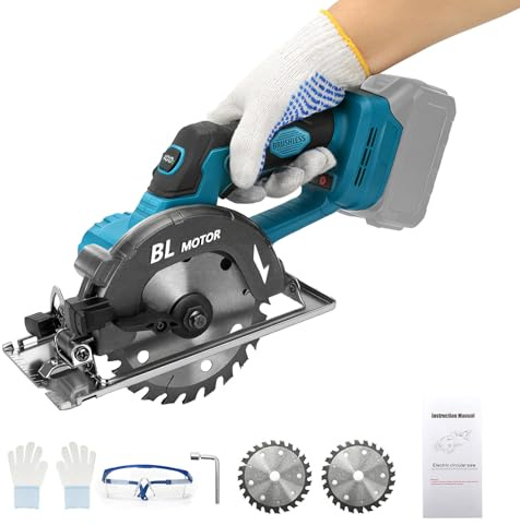 Akku Handkreissäge für Makita 18V Akku, Sägeblatt-Ø 140 mm, Ohne Akku | Bürstenlose Motor, 0-6000 min⁻¹, 0-45° Bevel-Fähigkeit, Schnitttiefe: 51 mm(90°), 38 mm(45°), für Holz Kunststoff PVC