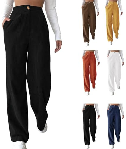 Generico Pantaloni Velluto A Coste Donna Vita Alta Pantaloni Donna Velluto Larghi Dritti Pantalone in Corduroy Palazzo Autunnali Invernali