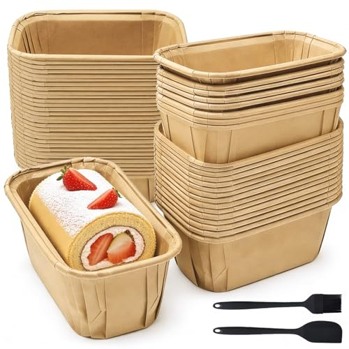 Yuaerbuo 54 PCS Moule Mini Cakes Papier, Moule a Cake Jetable Rectangulaire, pour Air Fryer Petit Moules a Cake Papier Antiadhésif, Paper Food Tray pour Plumcake, Résiste à 220 °C, 8 x 4 x 4 cm(S)