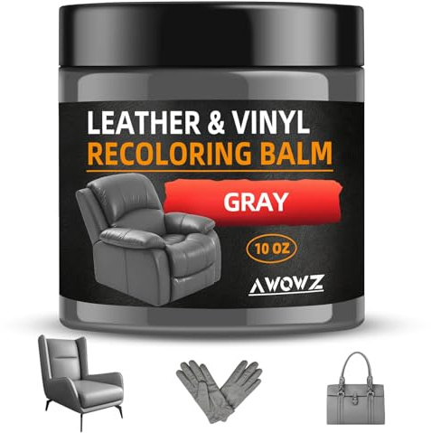 AWOWZ Ledersofa Reparatur-Set – 240 ml Recoloring Balsam zur professionellen Aufarbeitung von verblassten & zerkratzten Ledermöbeln | Grau Leder-Pflegebalsam für Sofas, Sessel und Couchen