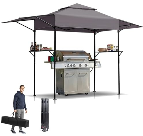 LEADZM Grillpavillon Faltbar,380x100x240 cm,Faltpavillon Robuster Metallrahmen & Doppeldach, Wetterfest,Wasserdicht,Sonnenschutz,Windfest,für Garten BBQ, Grillparty und Outdoor,Treffen,Anthrazit