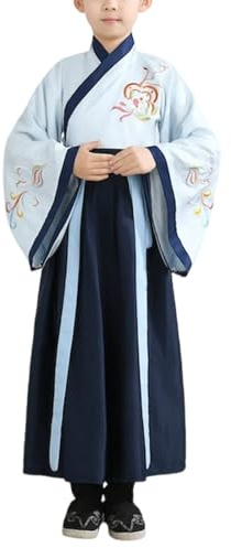 Robe Chinoise Enfant Hanfuu Costume Chinois Fille Garçon Chinoise Traditionnelle Ancienne Déguisement Carnaval Cosplay Tenue Scène Arts Martiaux Ensemble Chemise et Jupe Halloween Carnaval #312