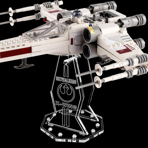 Premium Gravur Acryl Display Ständer kompatibel zu Lego 75301 Luke Skywalker's X-Wing Fighter | 5mm Halterung | Hochwertiger Präsentationsständer | Schwebender Effekt | Drehbar & Neigbar | Nur Ständer