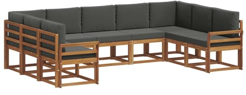 vidaXL Outdoor-Sofagarnitur mit Kissen 9 pcs Natur und Anthrazit, Moderne Garten Sofagarnitur, wetterfest, gemütliche Lounge, Akazie Holz Möbel, stylische Patio Sitzgruppe
