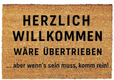 Giftstory Kokosmatte Fußmatte Kokos „Herzlich Willkommen wäre übertrieben“ für Innen und Außen 60x40 Fussmatte Haustür - Willkommen Doormat Mat Lustig Türmatte - Geschenk Gift Gadget