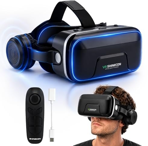 Gafas De Realidad Virtual 3D con Auriculares,Lentes HD con Filtro De Luz Azul,Gafas VR Compatible con iPhone Y Android (4,7–7,2),Gafas Realidad Virtual Niños para Juegos Y Películas