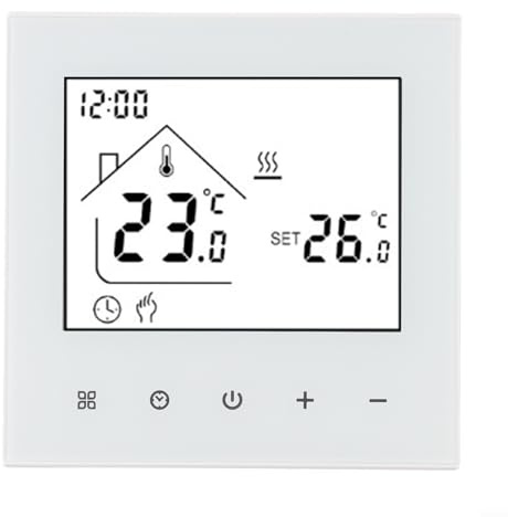 Programmable Thermostat Panel for Electric Floor Heating and Wall-Mounted Boilers, IP20 Flame-Retardant ABS Housing, 86x86 mm White Control Unit with(Water Heating)
