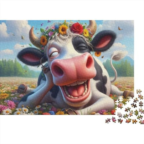 Mucca in Prato Puzzle 1000 Pezzi Carta per Adulti Prato Fiorito Gioco di Puzzle Relax Famiglia Decorazione Regalo 70x50cm/1000pcs
