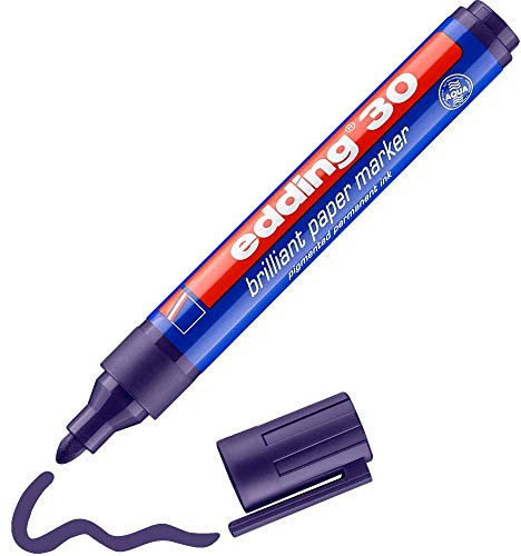 edding 30 Brillant-Papiermarker - violett - 1 Permanent Marker wasserfest - Rundspitze 1,5-3 mm - leuchtende Farben - lichtbeständige Markierung auf Papier, Karton, Kunststoff, Metall oder Glas