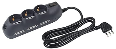 BTICINO Ciabatta Multipresa Elettrica Slot 9 Posti, 3 Polivalenti Schuko 10/16A + 6 Bivalenti 10/16A, Ciabatta Elettrica con Interruttore e Cavo 1,5m Spina 10A, Robusta Salvaspazio Flessibile, Nero