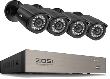 ZOSI 3K Lite Security Camera System Indoor Outdoor,AI Human/Vehicle Detection,Night Vision,Remote Access,4pcs 1080P 1920TVL Weatherproof Surveillance Cameras,H.265+ 8CH 5MP Lite CCTV DVR(NO HDD)