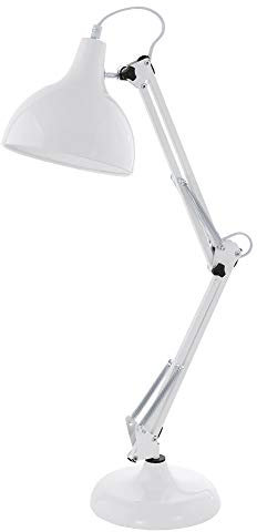EGLO Tischlampe Borgillio, 1 flammige Vintage Schreibtischlampe im Industrial Design, Nachttischlampe aus Stahl, Farbe: Weiß, Fassung: E27, inkl. Schalter