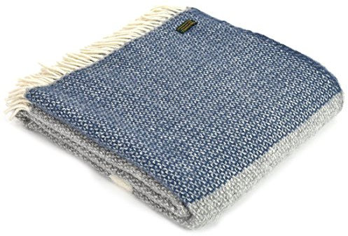 Tweedmill Illusion GRAU mit Panel Slate Blau Wolle Decke Überwurf