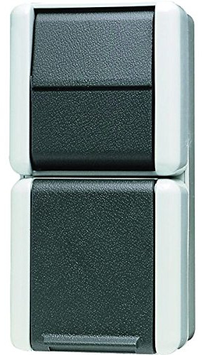 JUNG WG 800 876W AP/WG Aufputz Steckdose mit Schalter IP44 – SCHUKO 16A 250V Feuchtraum grau