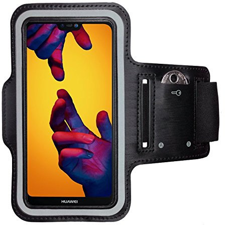 CoverKingz Sportarmband für Huawei P20 Lite - Armtasche mit Schlüsselfach Oberarm Halterung - Sport Laufarmband Handy Armband Schwarz