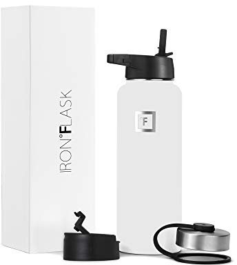 IRON °FLASK Borraccia sportiva – 1180 ml, 3 coperchi (coperchio in paglia), in acciaio inox isolato sottovuoto, doppia parete, tazza termica, mensa in metallo