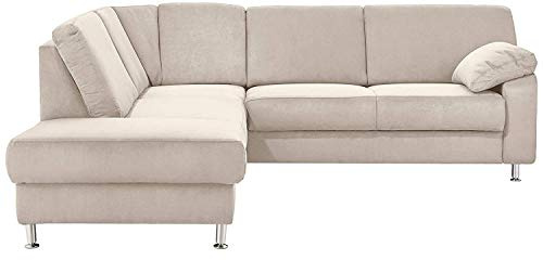 Cavadore Ecksofa Belfast mit Ottomane links / Polsterecke mit Federkern / 243 x 88 x 218 / Mikrofaser Hellbeige
