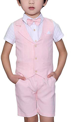 3 Pièces Costume Garçon Chemise Gilet Pantalon Court Ensemble Cérémonie