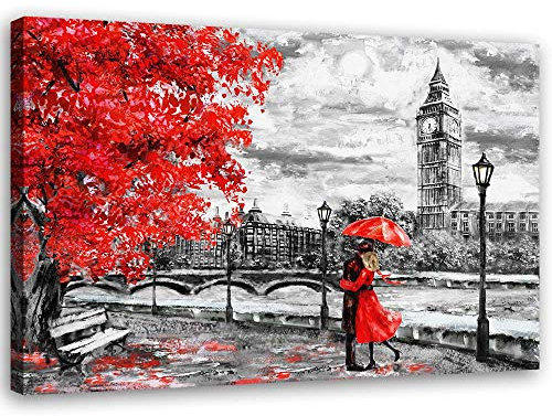 Feeby Wandbild London Druckbild Leinwandbild Malerei Rot 90x60 cm