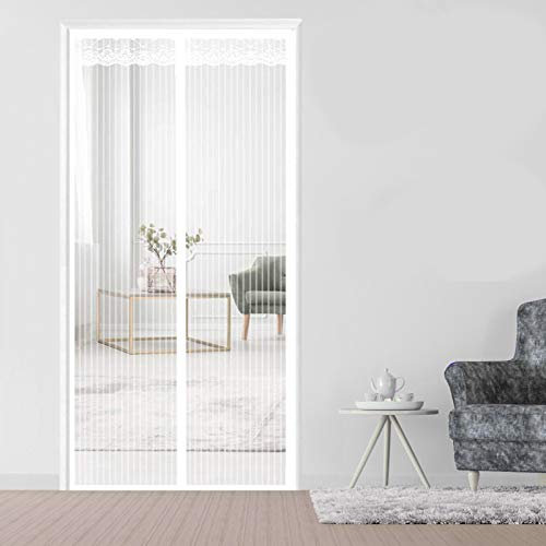 AMZERO Fliegengitter Tür Magnetisch Balkontür, 180x240cm Insektenschutz Magnetvorhang zum Insektenschutz Frei Magnetisch für Balkontür Terrassentür Wohnzimmer, Weiß