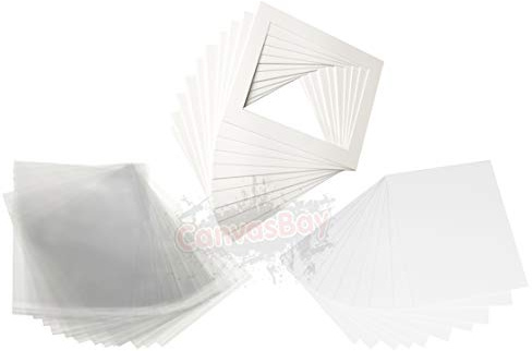 (20x16 to Fit A4) Pack of 20 Iced White Textured Picture Mounts for Photos (Off White), Includes Backs and Clear Resealable Bags, 1.4mm Conservation Mounts