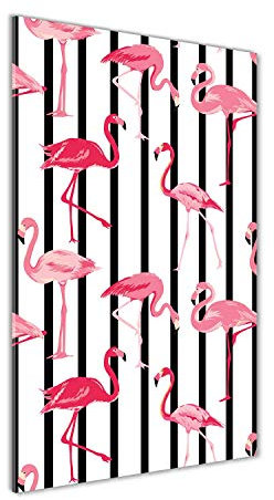 Tulup - Impression sur Verre Acrylique - 50x100 - Image sur Verre - Déco Mural derrière Le Plastique - Tableaux pour la Mur - Mural Art - Décoration - Animaux - Rose - Flamants Roses et Rayures