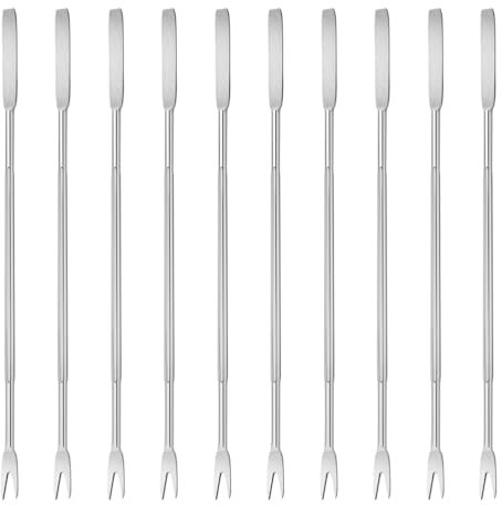 Hemoton Lot de 10 fourchettes à fruits de mer en acier inoxydable pour fruits de mer, fruits, cocktails, desserts, noix (argent)