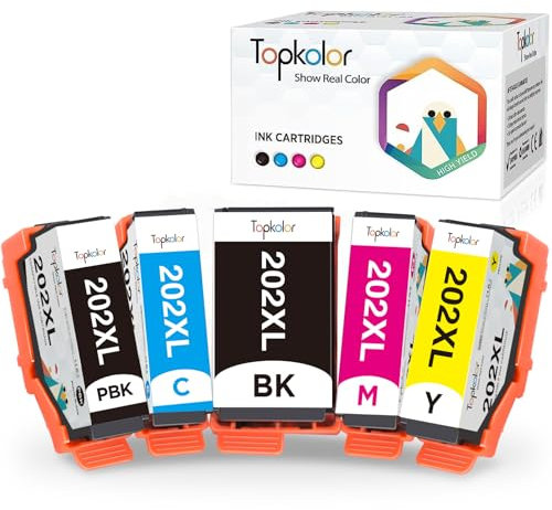Topkolor 202 XL Druckerpatronen Ersatz für Epson 202XL Patronen Multipack für Epson XP 6100 Druckerpatronen für Epson Expression Premium XP-6000 XP-6005 XP-6100 XP-6105 XP6000 XP6005 XP6100(5er-Pack)