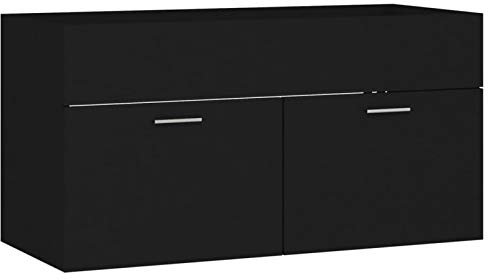 Tidyard Meuble sous lavabo pour salle de bain, meuble de salle de bain, meuble suspendu, meuble de salle de bain avec portes, en panneau aggloméré, 90 x 38,5 x 46 cm Noir