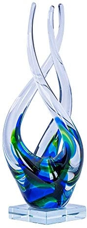 levandeo Designer Skulptur H32cm Glasskulptur Blau Grün Glasfigur Deko Unikat Geschenk Einrichtung Dekofigur