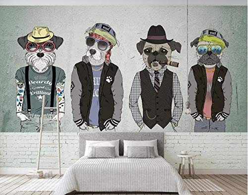 Tapete 3D Wandbild Hunde Illustration Tier Fototapete 3D Effekt Vliestapete Wohnzimmer Schlafzimmer Wanddeko 150cmX105cm