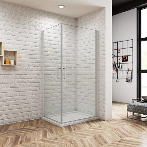 70x70x185cm Mamparas de Ducha Abatibles Cristal Templado de 5mm Perfil Aluminio Gris Mate, Cabina de Ducha